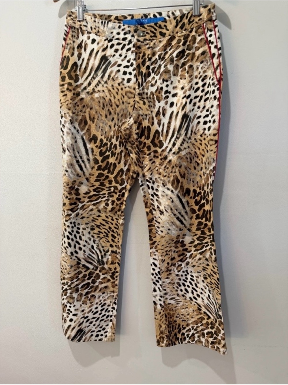 Escada Leopard Print Ankle Pants with Red Trim